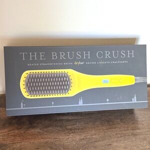 Drybar The Brush Crush Heated Straightening Brush Yellow Hair Styling Tool Box